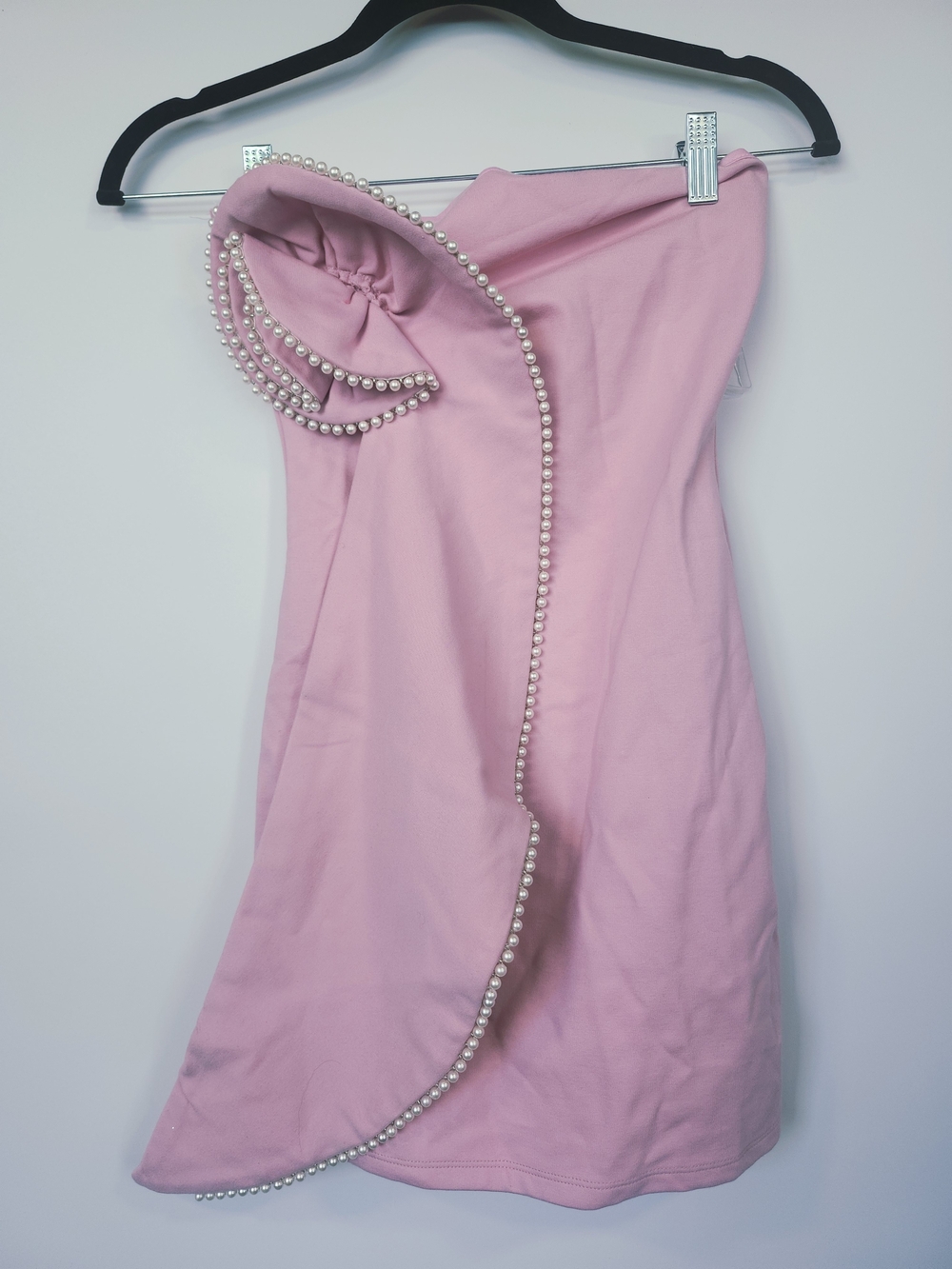 FASHIONOVA NWT NATALIA PONTE One-Shoulder Pink Pearl-Trim Dress